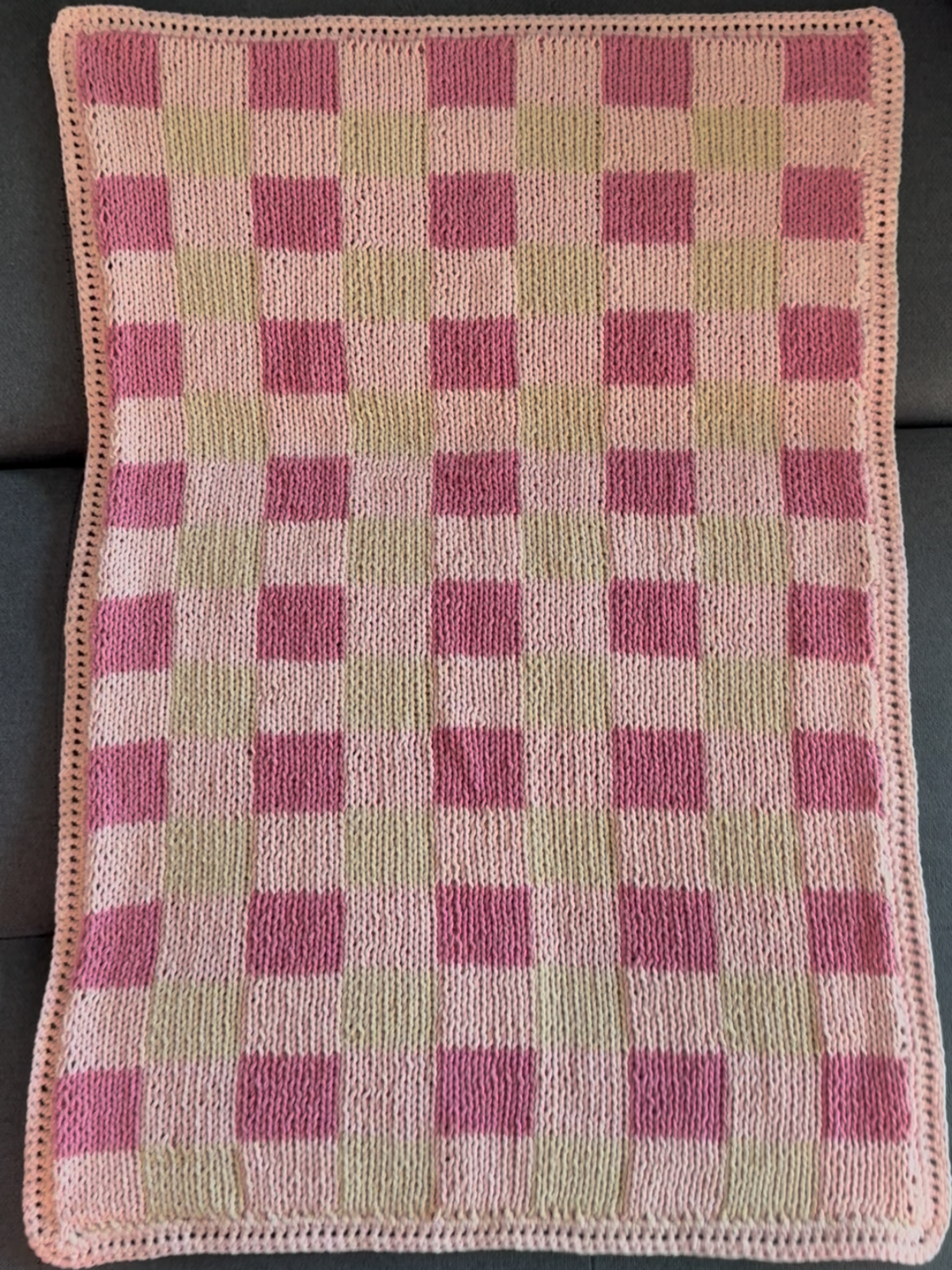 Knit Pink Gingham Baby Blanket